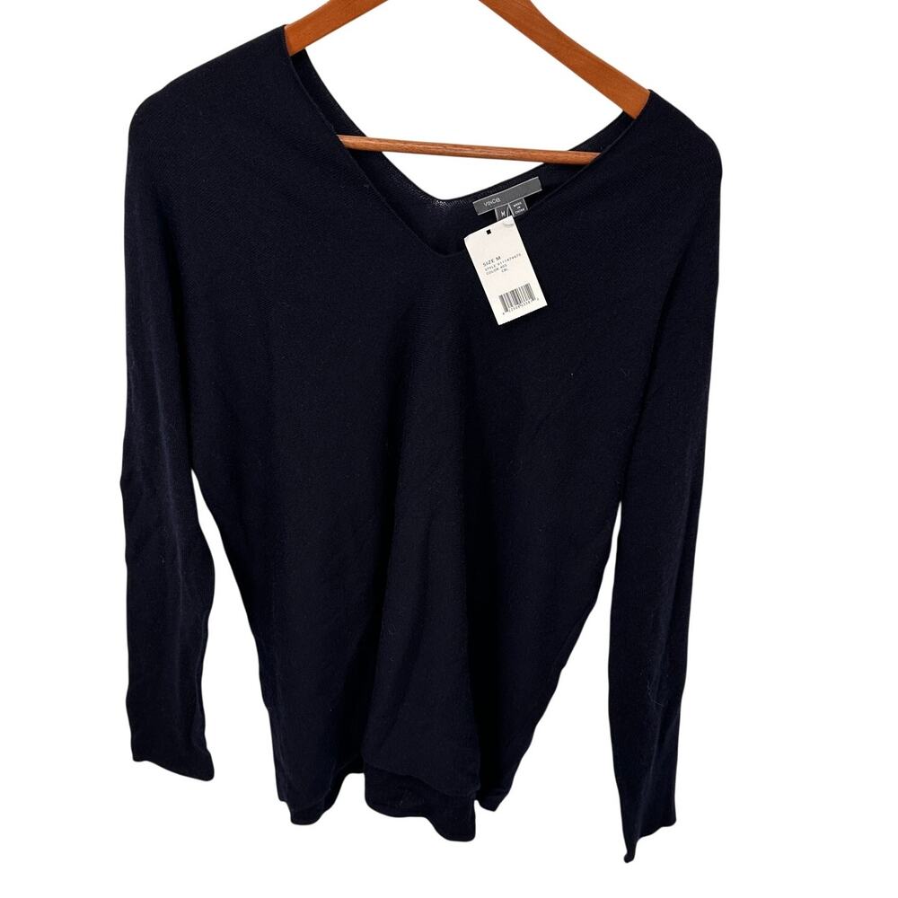VINCE NWT Dark Navy Double V-Neck Wool Cashmere Sweater //. M